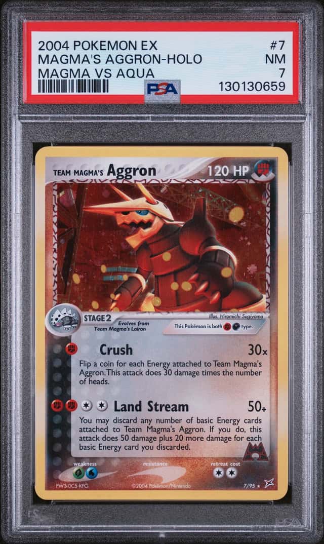 2004 Pokemon Team Magmas Aggron 7/95 Holo SWIRL PSA 7 NM
