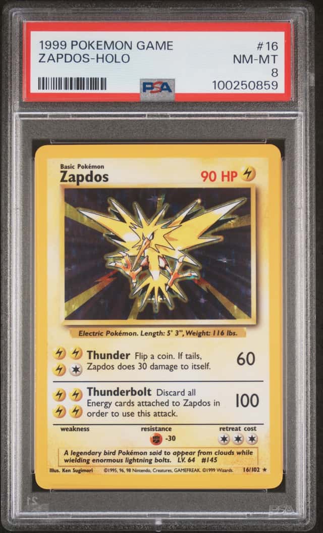 1999 Pokemon Unlimited Zapdos Rare Holo #16/102 PSA 8