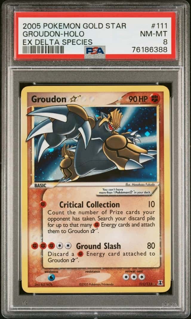 Pokemon Groudon Holo EX Delta Species 111/113 Gold Star PSA 8