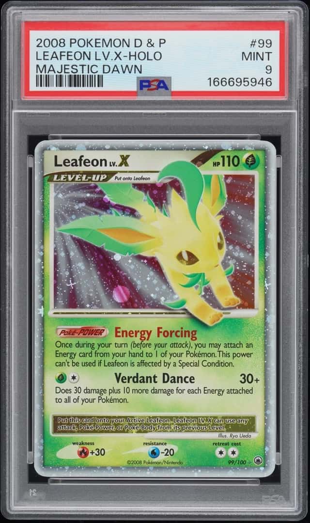 2008 POKEMON DIAMOND & PEARL MAJESTIC DAWN #99 LEAFEON LV.X-HOLO PSA 9