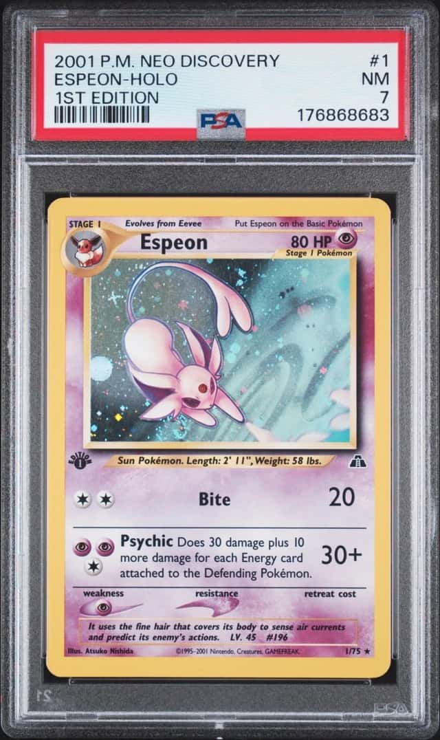 2001 POKEMON NEO DISCOVERY 1ST EDITION #1 ESPEON-HOLO PSA 7