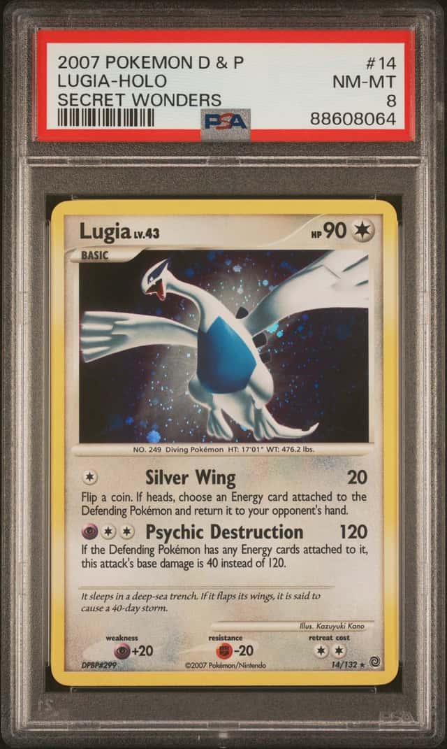 2007 POKEMON DIAMOND & PEARL SECRET WONDERS #14/132 LUGIA HOLO RARE PSA 8