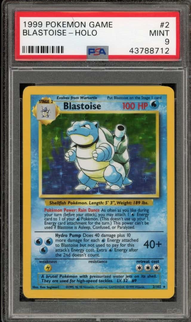 Pokemon Blastoise Holo Base Set Unlimited 2/102 PSA 9 Mint