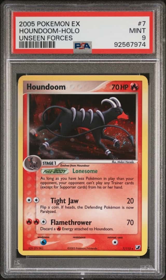 2005 POKEMON EX HOUNDOOM-HOLO UNSEEN FORCES #7 PSA 9