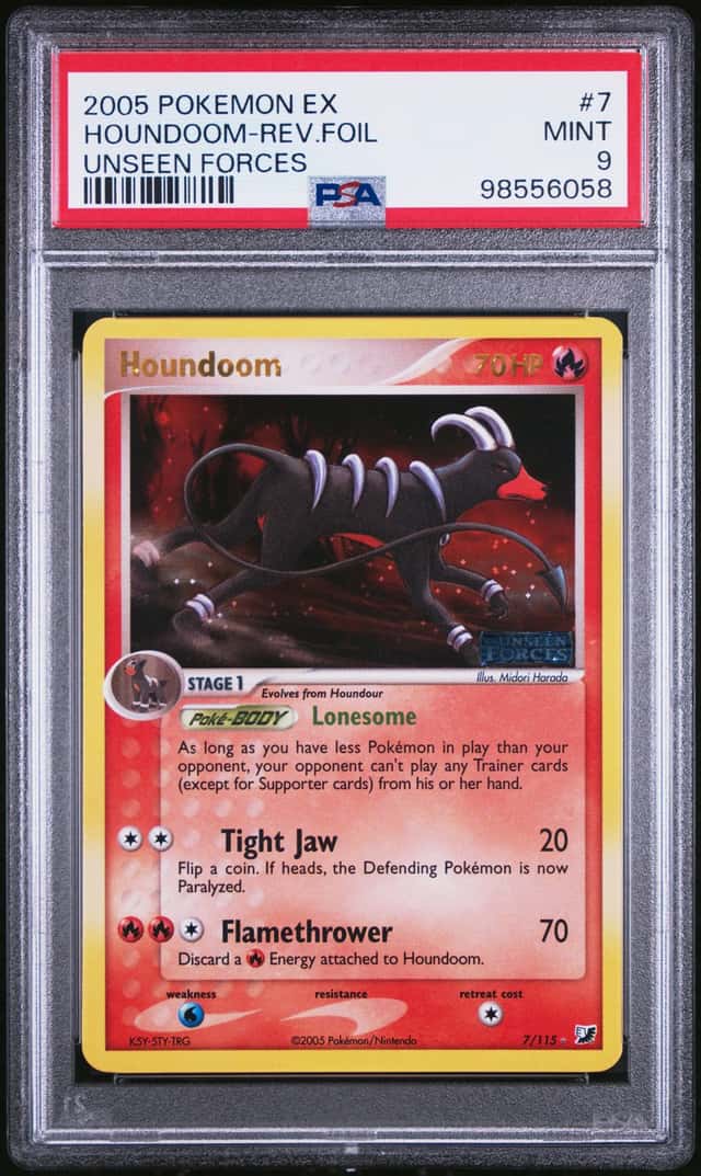 2005 POKEMON EX UNSEEN FORCES #7 HOUNDOOM-REVERSE FOIL PSA 9