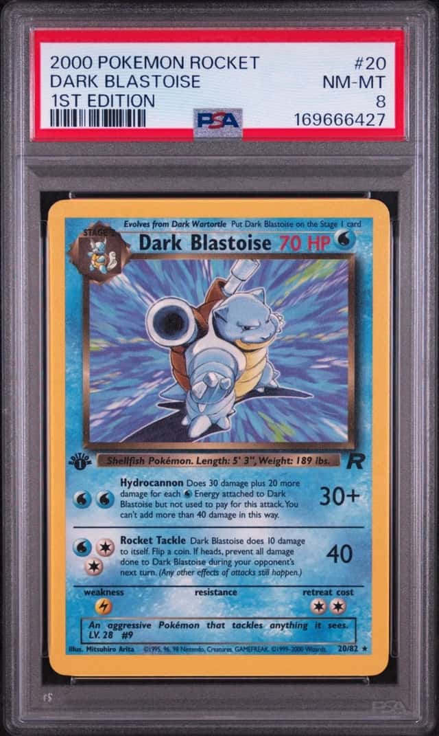 2000 POKEMON ROCKET 1ST EDITION #20 DARK BLASTOISE PSA 8