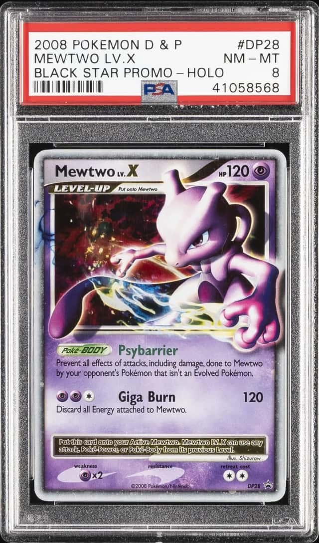 2008 POKEMON DIAMOND & PEARL BLACK STAR PROMOS #28 MEWTWO LV.X PSA 8
