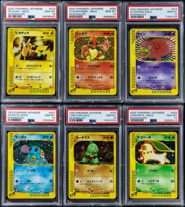 2002 Pokemon Japanese McDonald's Holo PSA GEM MT 10 Collection (6 Different) - Featuring Pikachu, Charmander, Squirtle
