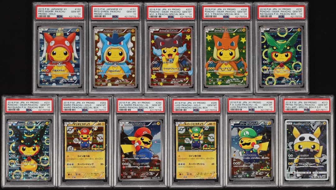 Lot(11) 2015-16 Pokemon Japanese XY Promo Poncho Wearing & Mario Luigi Pikachu ALL PSA 10 FULL SEQUENTIAL