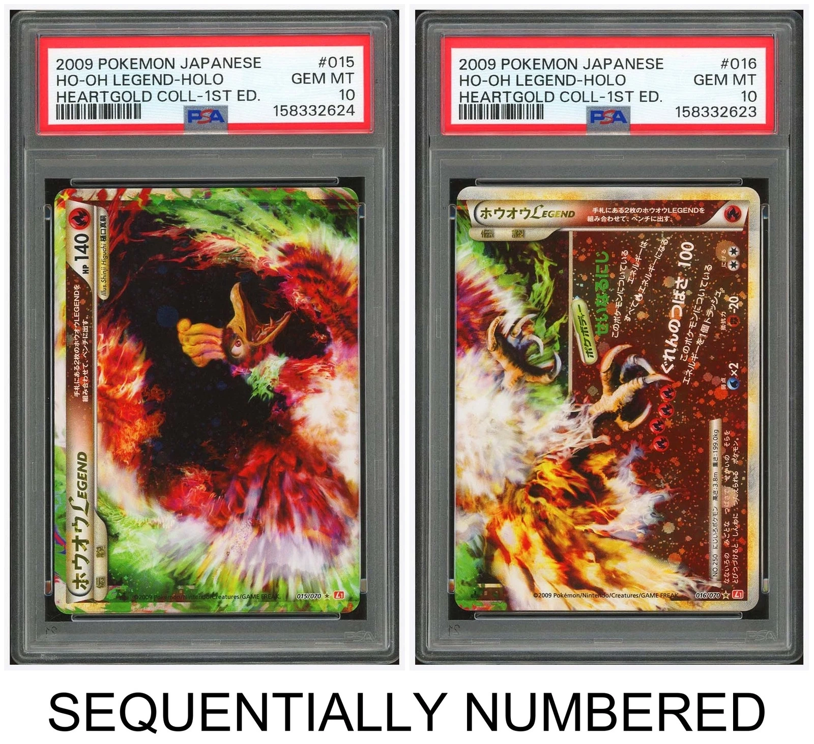 Pokemon PSA 10*2 Ho-Oh LEGEND Holo 2009 015 & 016/070 L1 1ST ED. Japanese
