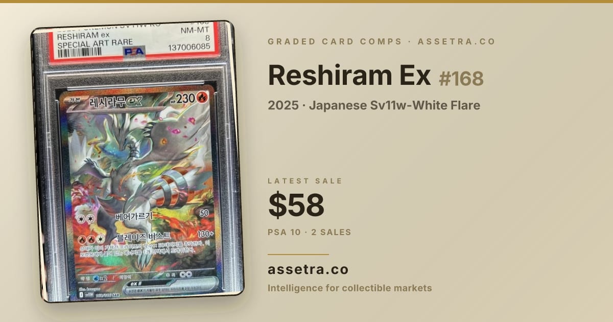 2025 Reshiram Ex #168 Japanese Sv11w-White Flare PSA 10 Price
